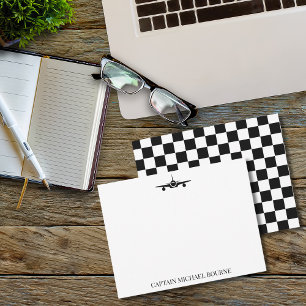 Airplane Pilot Captain Modern Black and White Card