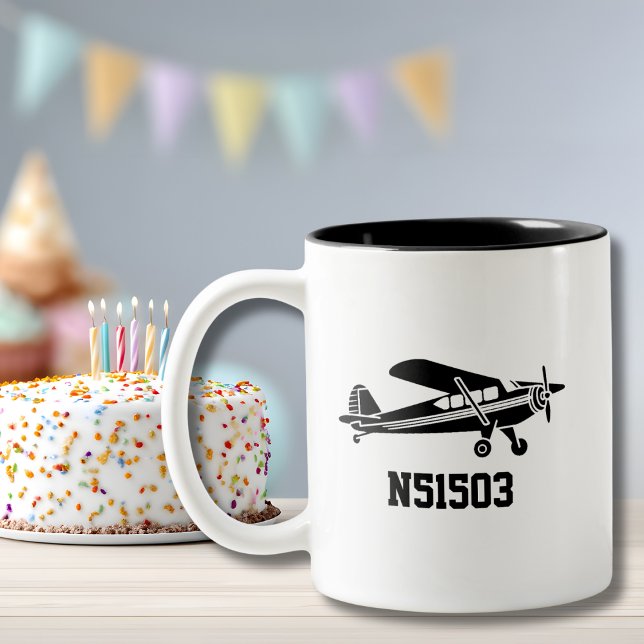  Airplane Piper Cub Custom tail number simple  Two-Tone Coffee Mug (Creator Uploaded)