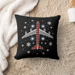 Airplane Plaid Christmas Pilot Cushion