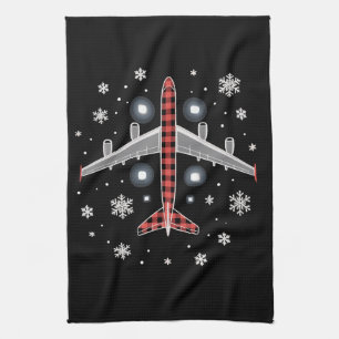 Airplane Plaid Christmas Pilot Tea Towel