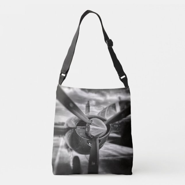 Airplane propeller Black and White Crossbody Bag (Back)