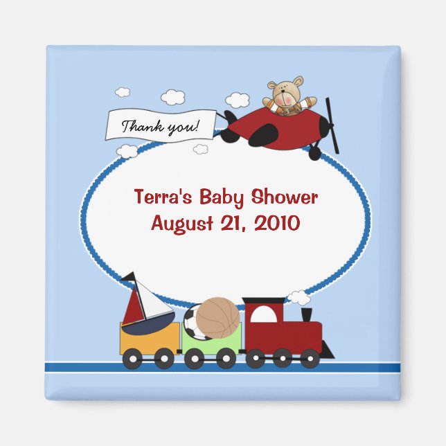 AIRPLANE & TRAIN Baby Shower Favour Magnet (Front)