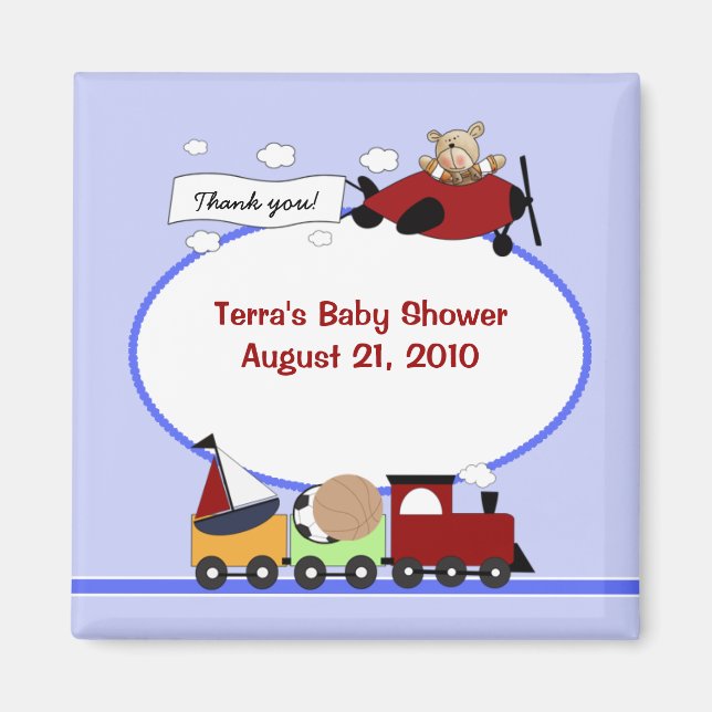 AIRPLANE & TRAIN Baby Shower Favour Magnet (Front)