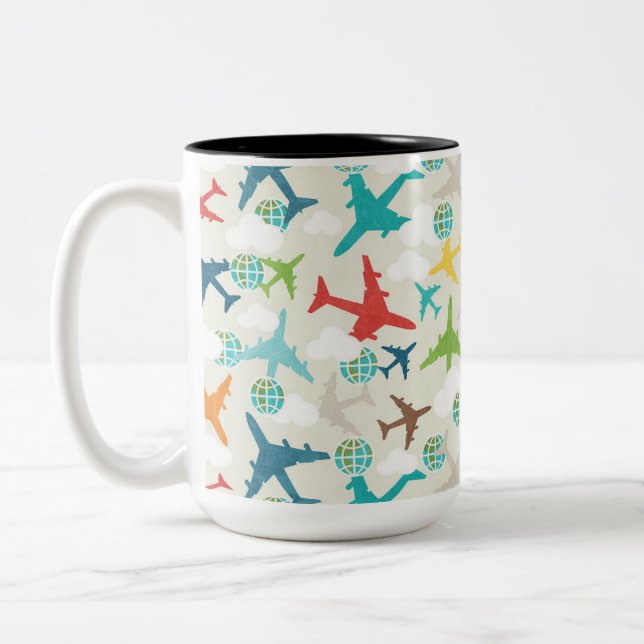 AIRPLANE TRAVEL Two-Tone COFFEE MUG (Left)