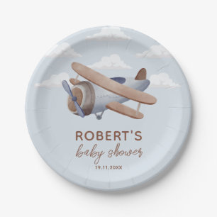 Airplane Vintage Travel Baby shower Paper Plate