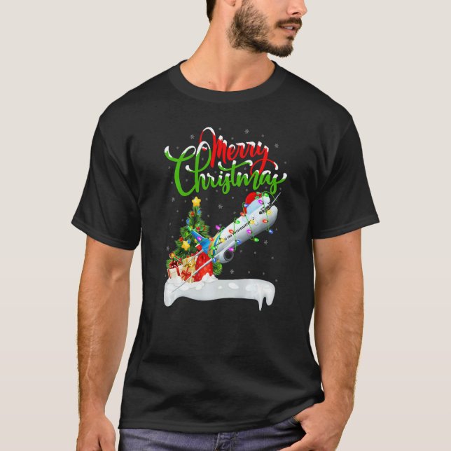 Airplane  Xmas Decorations Santa Airplane Christma T-Shirt (Front)