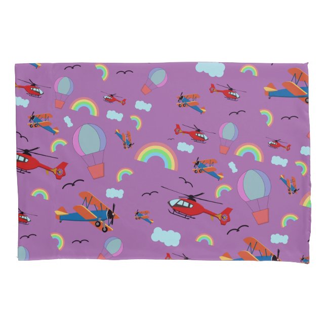 AIRPLANES AND RAINBOWS TRAVEL PILLOWCASE (Front)