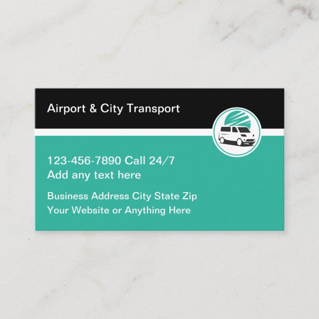 Airport And City Taxi Transport Business Cards (Front)