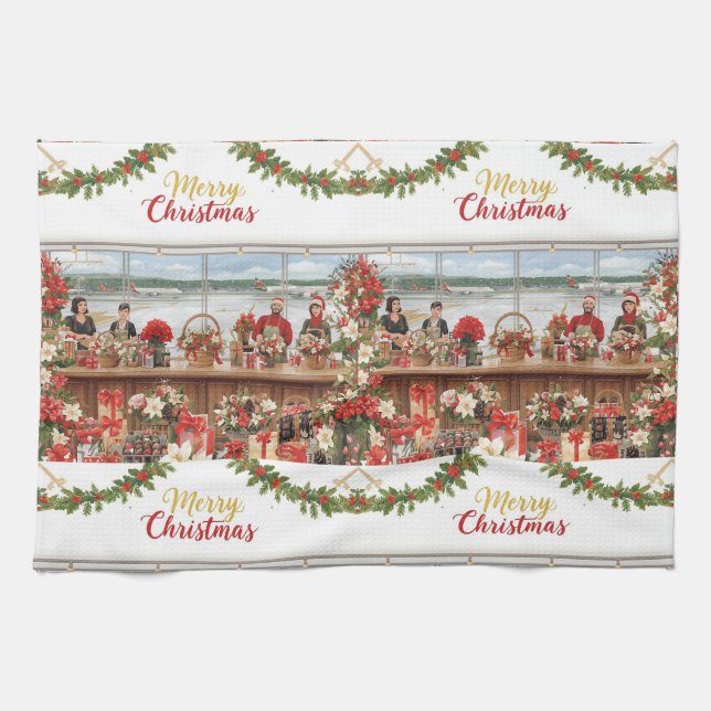 Airport Christmas Themed for Aviation Gifts Tea Towel (Horizontal)