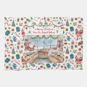 Airport Christmas themed with Santa Claus Tea Towel