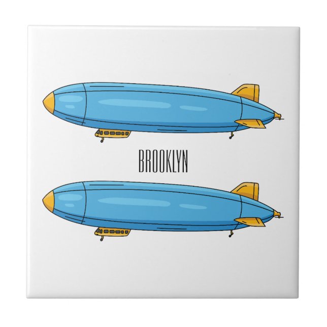 Airship cartoon illustration ceramic tile (Front)