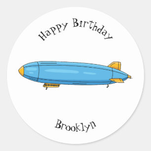 Airship cartoon illustration classic round sticker