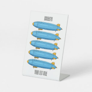 Airship cartoon illustration pedestal sign