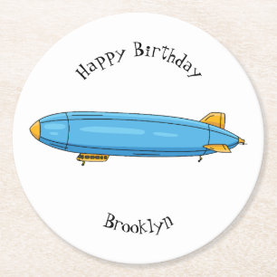 Airship cartoon illustration round paper coaster
