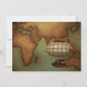 Airship Flying Over Eastern Hemisphere Map Card