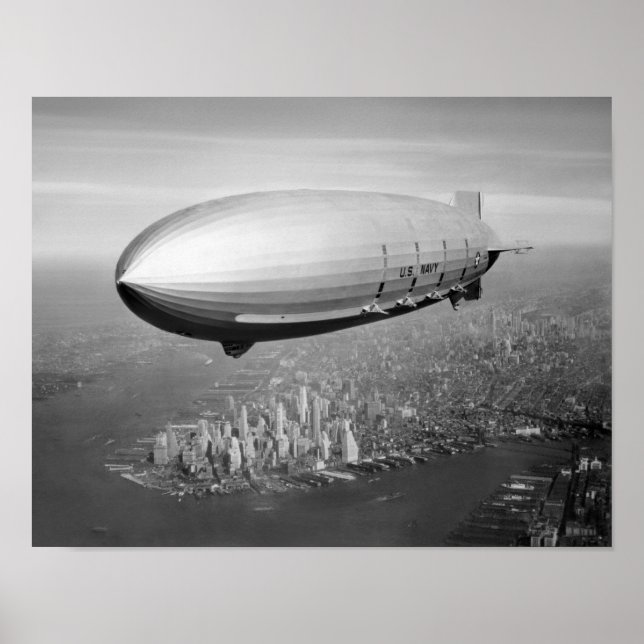 Airship Flying Over New York City Poster (Front)