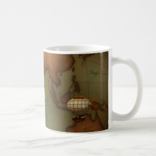 Airship Over Eastern Hemisphere Map Steampunk Coffee Mug