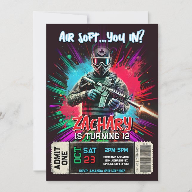 Airsoft Birthday Invitation | Action-Packed Invite (Front)