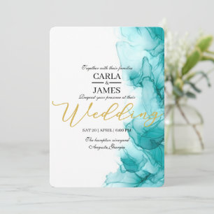 Airy Blue Turquoise Watercolor Wedding Modern Invitation