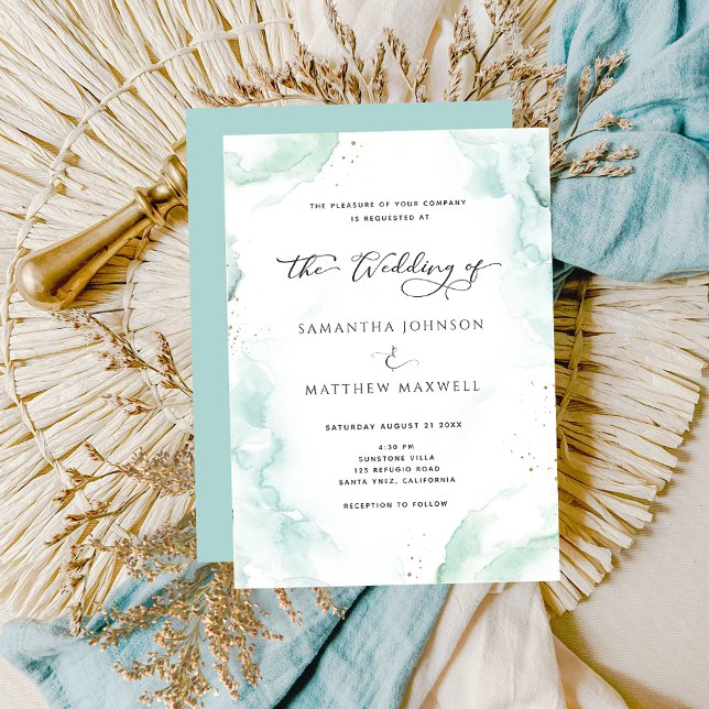 Airy Blue Turquoise Watercolor Wedding Modern Invitation (Creator Uploaded)