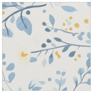Airy Blue Yellow Watercolor Wildflower Pattern Fabric