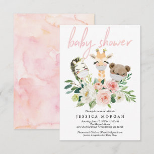 Airy Blush Animals Baby Shower Invitation