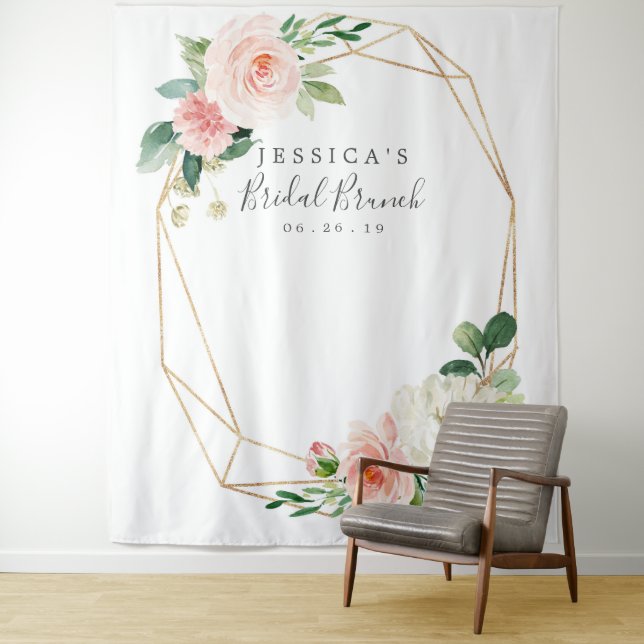 Airy Blush Bridal Shower Backdrop Photo Booth Tapestry (In Situ)