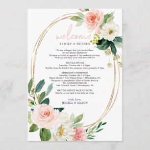 Airy Blush Floral Wedding Welcome Itinerary Program