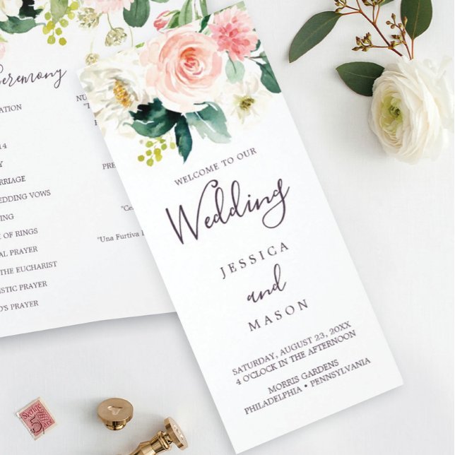 Airy Blush Tri-Fold Wedding Program Flyer (Creator Uploaded)