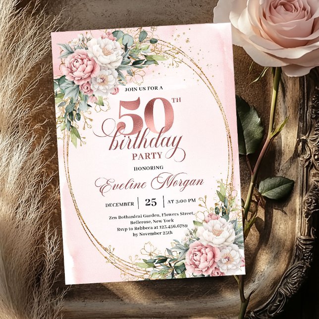 Airy Blush Watercolor 50th Birthday Invitation (Airy Blush Watercolor 50th Birthday Invitation)