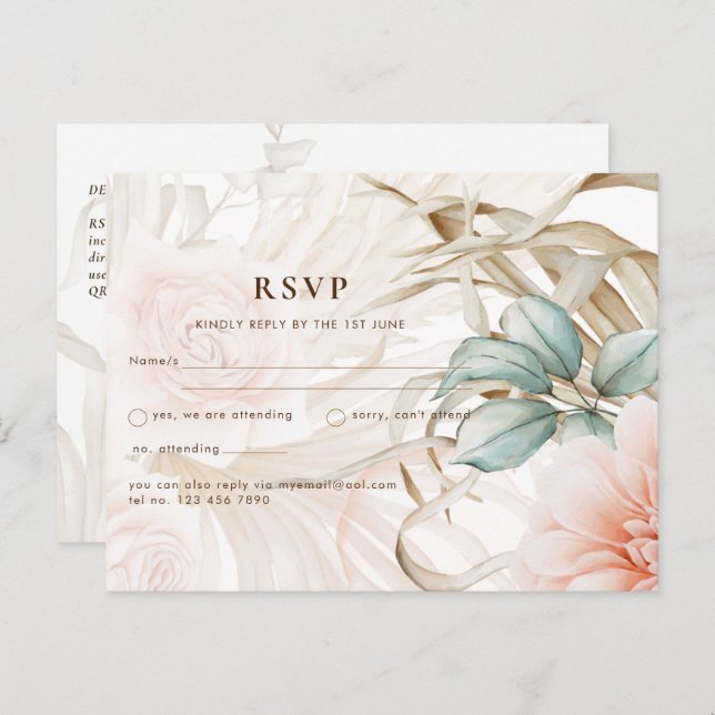 Airy BOHO Pampas Grass Light Peach Wedding Postcard (Front/Back)