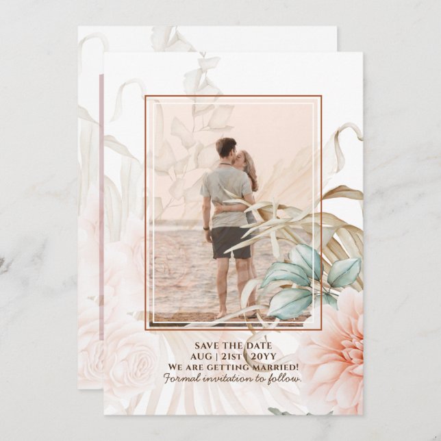 Airy BOHO Pampas Grass Light Peach Wedding Save The Date (Front/Back)