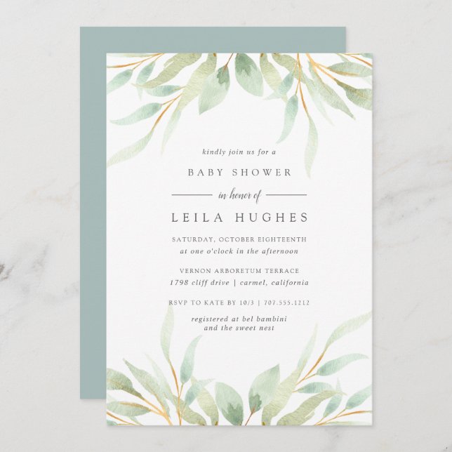 Airy Botanical Baby Shower Invitation (Front/Back)