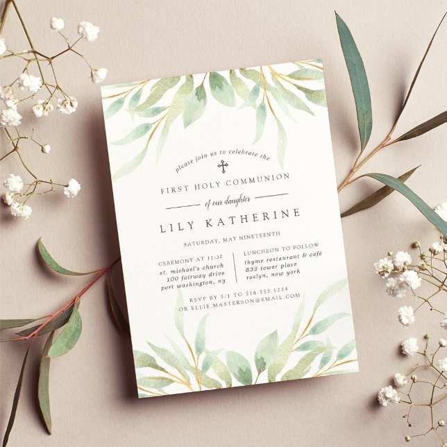 Airy Botanical First Holy Communion Invitation (Creator Uploaded)