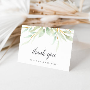 Airy Botanical Green Watercolor Leaves Thank You Card