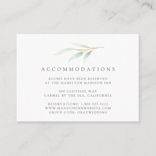 Airy Botanical Wedding Hotel Accommodation Cards | Zazzle ...