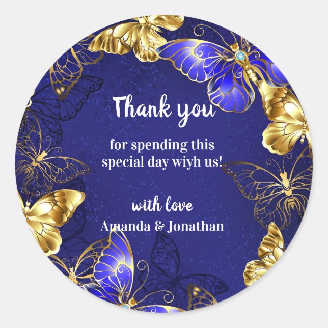 Airy Butterfly Thank You Wedding Favour Sticker (Front)