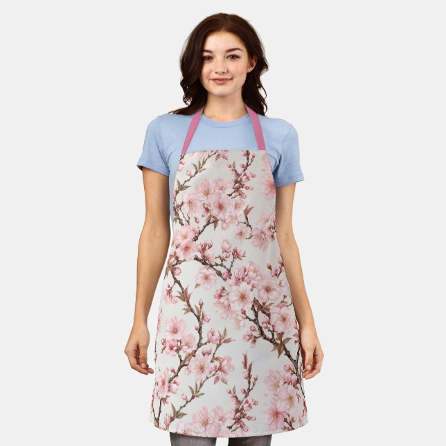 Airy Cherry Blossom Botanical Art Apron (Worn)