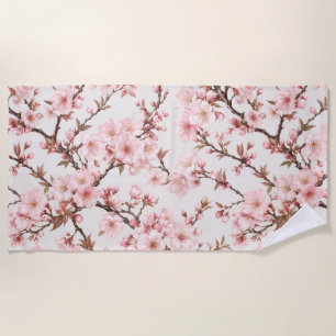 Airy Cherry Blossom Botanical Art Beach Towel
