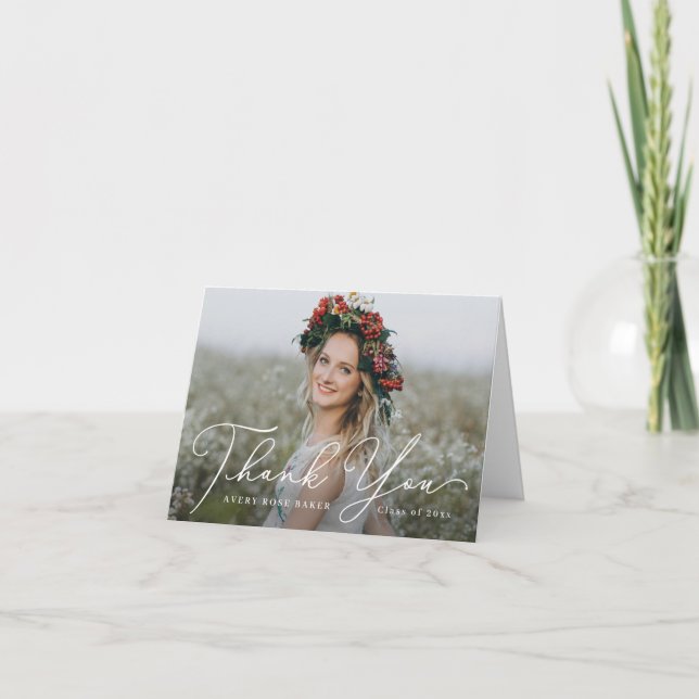 Airy Elegance EDITABLE COLOR Graduation Thank You (Front)