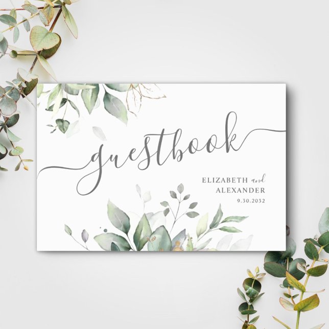 Airy eucalyptus and gold greenery wedding guest book (Creator Uploaded)