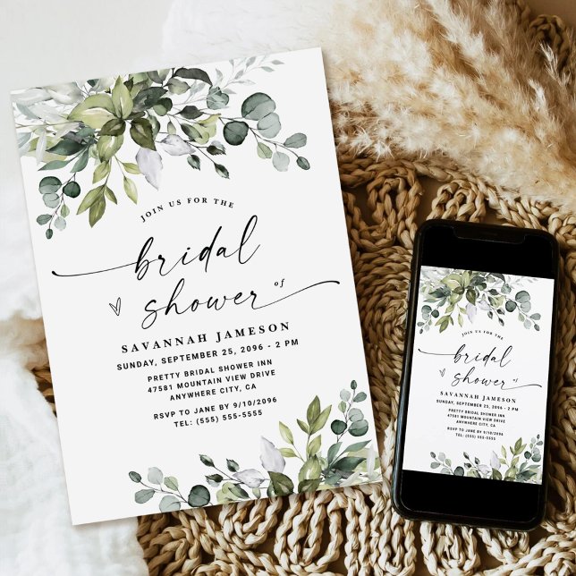 Airy Eucalyptus Greenery Boho Rustic Bridal Shower Invitation (Creator Uploaded)