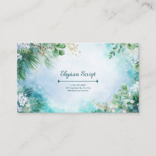 Airy Eucalyptus Teal and Gold Botanical Business Card