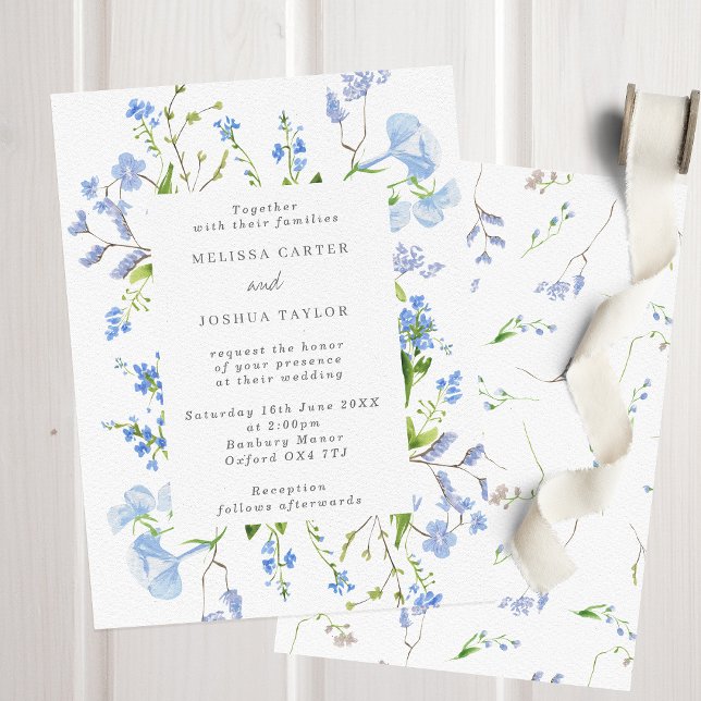 Airy French Regency Light Blue Floral Wedding  Invitation (Creator Uploaded)