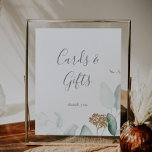 Airy Greenery and Gold Leaf Cards and Gifts Sign<br><div class="desc">This airy greenery and gold leaf cards and gifts sign is perfect for a modern wedding or bridal shower. The elegant botanical design features light and airy watercolor eucalyptus accented with whimsical gold glitter leaves. The line of text at the bottom of the sign can be personalized with the date,...</div>