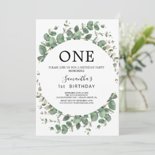Airy Greenery and Gold Leaf First Birthday Party  Invitation