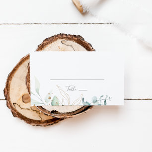 Airy Greenery and Gold Leaf Flat Wedding Place Card