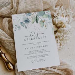 Airy Greenery and Gold Leaf Let's Celebrate Invitation