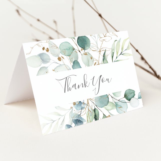 Airy Greenery and Gold Leaf Thank You Card (Creator Uploaded)