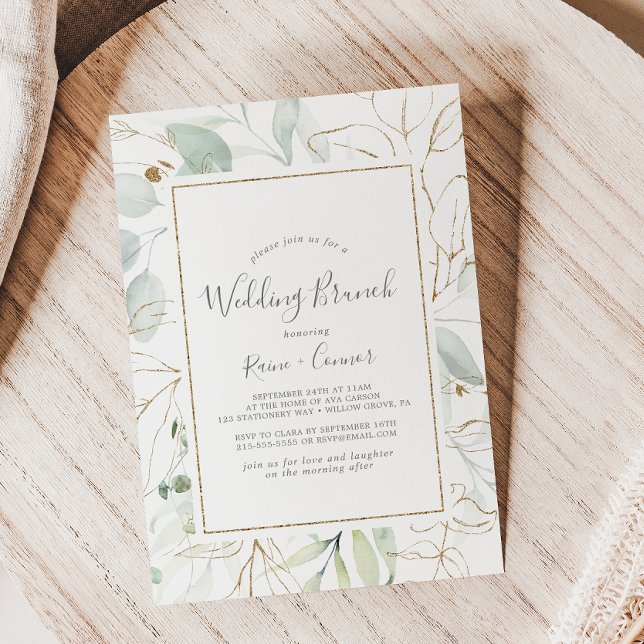 Airy Greenery and Gold Leaf Wedding Brunch Invitation (Creator Uploaded)